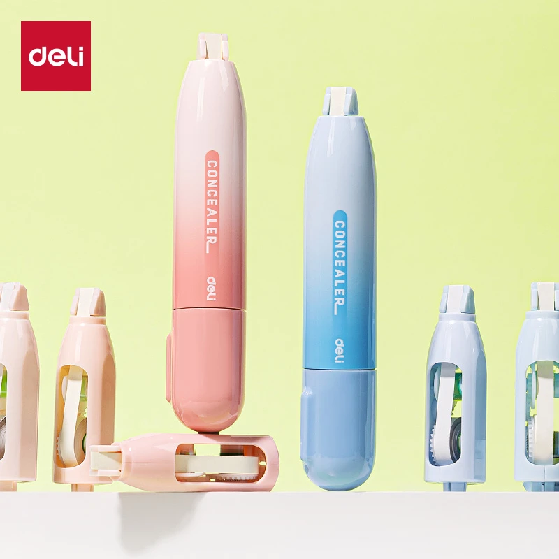 得力旋转遮瑕棒修正带可替换带芯高颜值米黄色白色带芯隐形涂改带