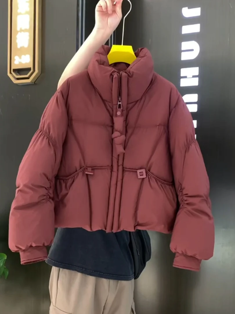 2025冬新款立领短款红色棉衣棉服女小个子面包服小众设计保暖外套