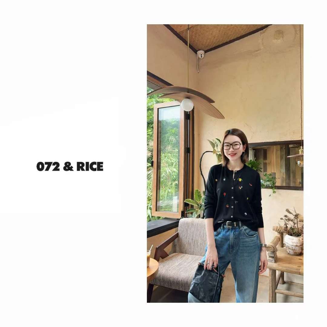 072 & RICE【礼物】绵羊毛 秋季休闲圆领长袖针织开衫 32LE051