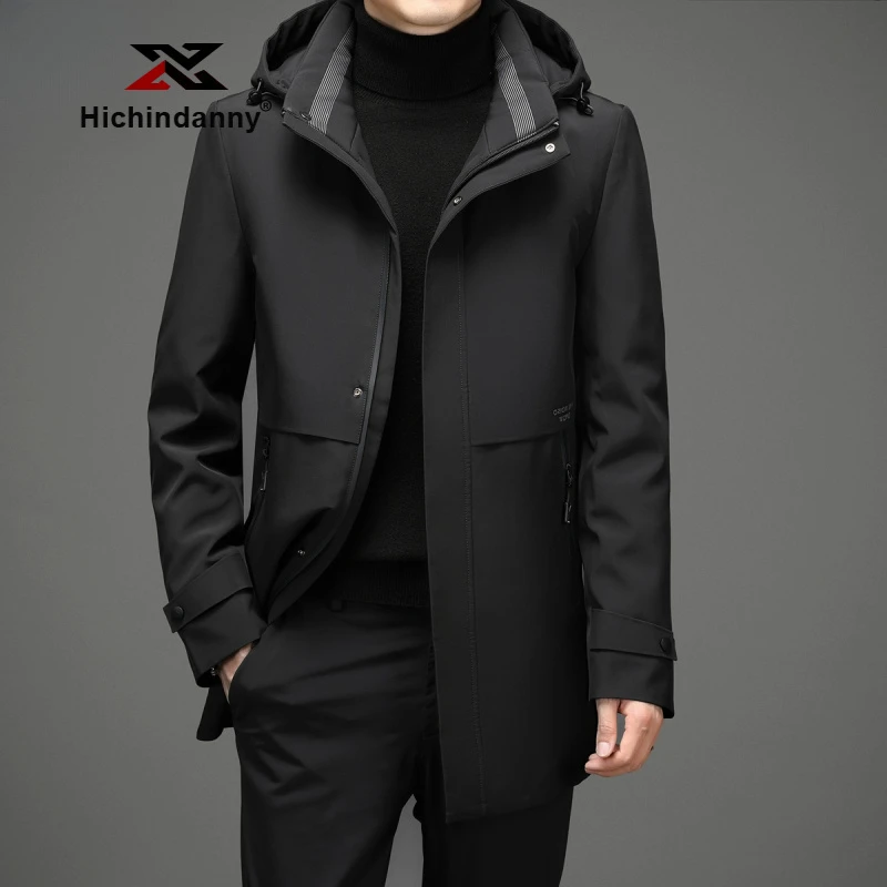 HICHIN运动连帽中长款羽绒服男加厚防寒大衣冬季新款休闲保暖外套
