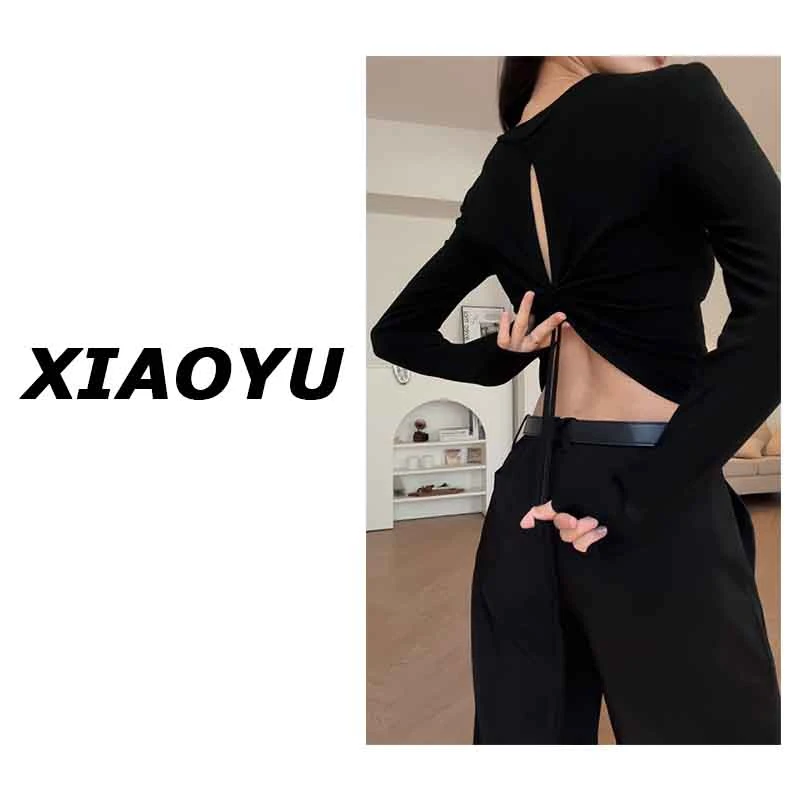 小鱼【春日记忆】辣妹露背抽绳显瘦上衣女打底衫长袖T恤