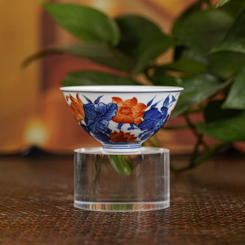 【小乔赏瓷】墨舍柴窑矾红描金荷花斗笠杯 moshe1297