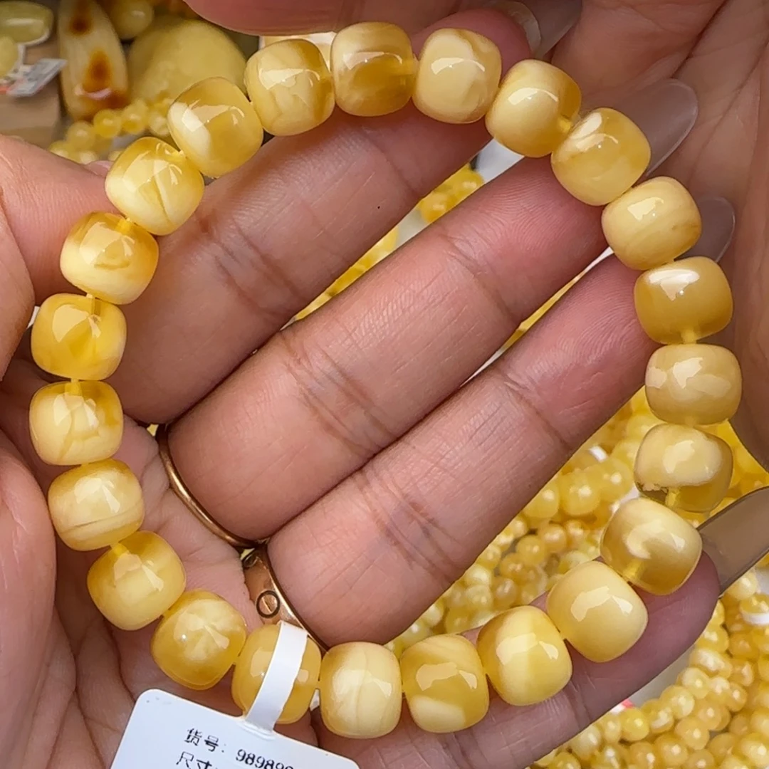 蜜蜡未镶嵌手串金白妖花老型手串