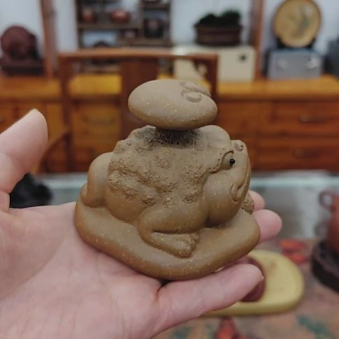 茶杯紫砂如意金蟾手把件手工制作