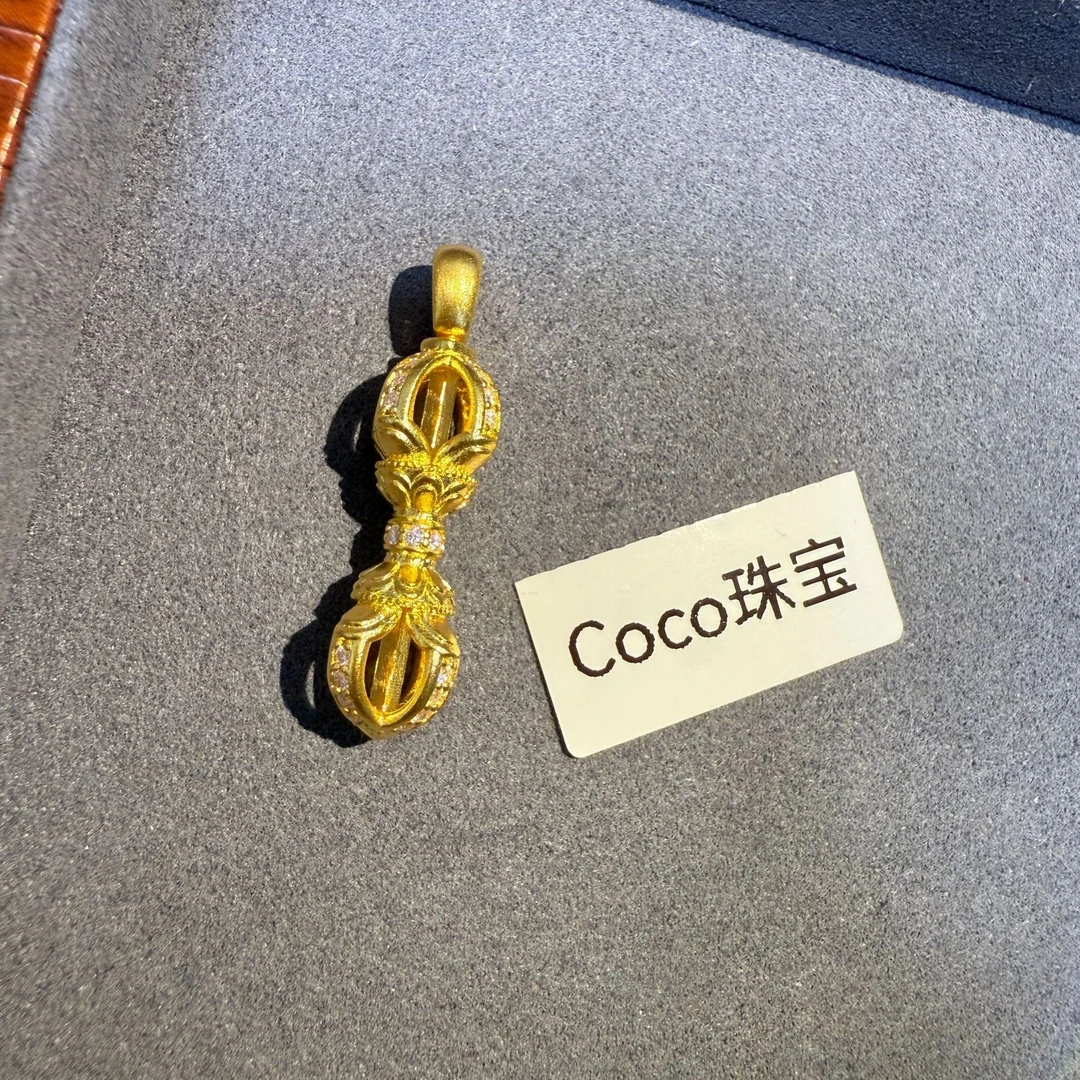 【足金金刚杵锁包】莫桑纯黄真金999古法工艺镂空女款吊坠