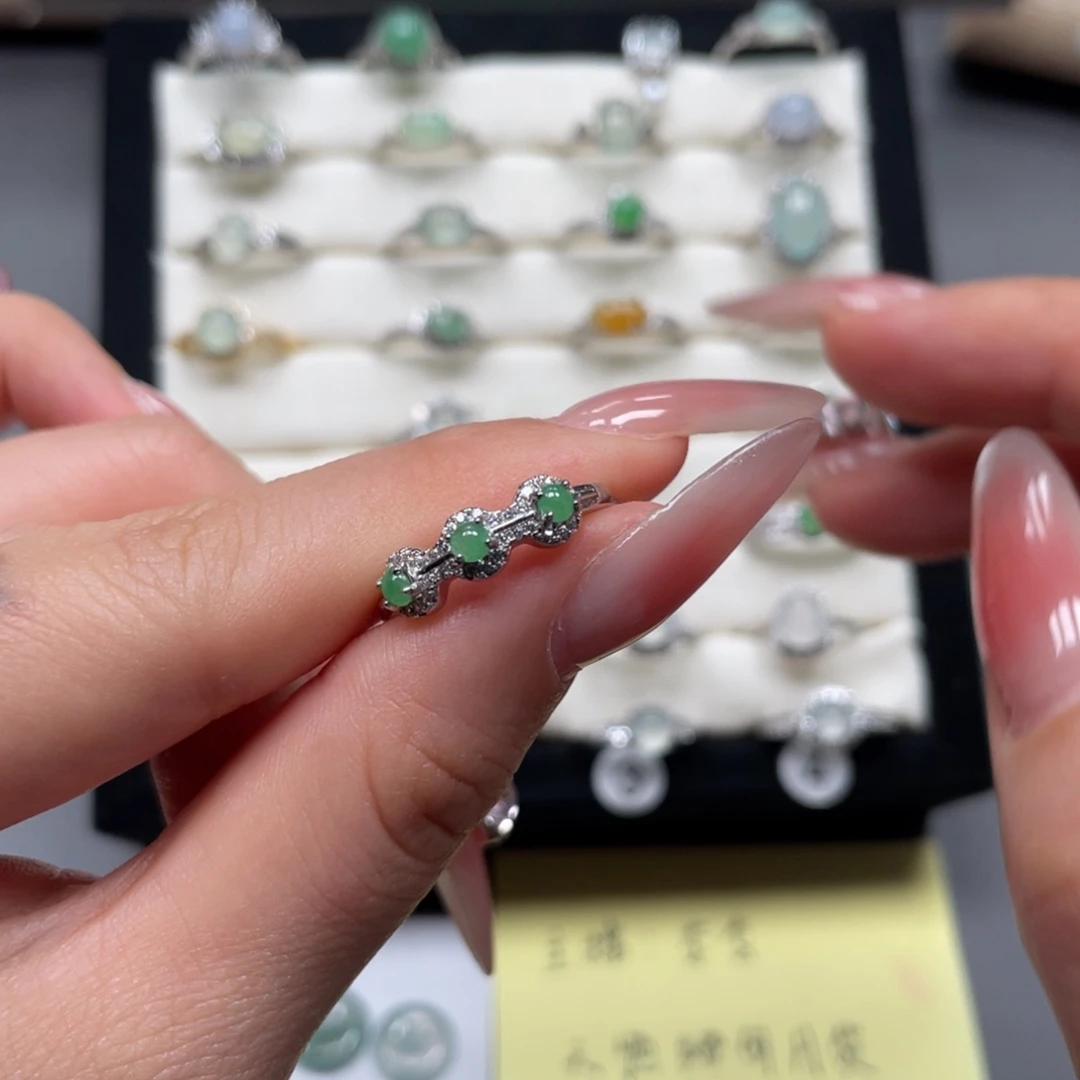 翡翠银S925镶嵌戒指77799