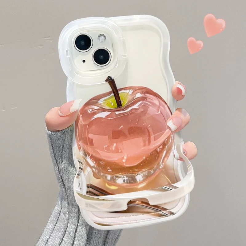 水晶苹果板凳双支架适用于16promax手机壳iPhone15新款华为mate60