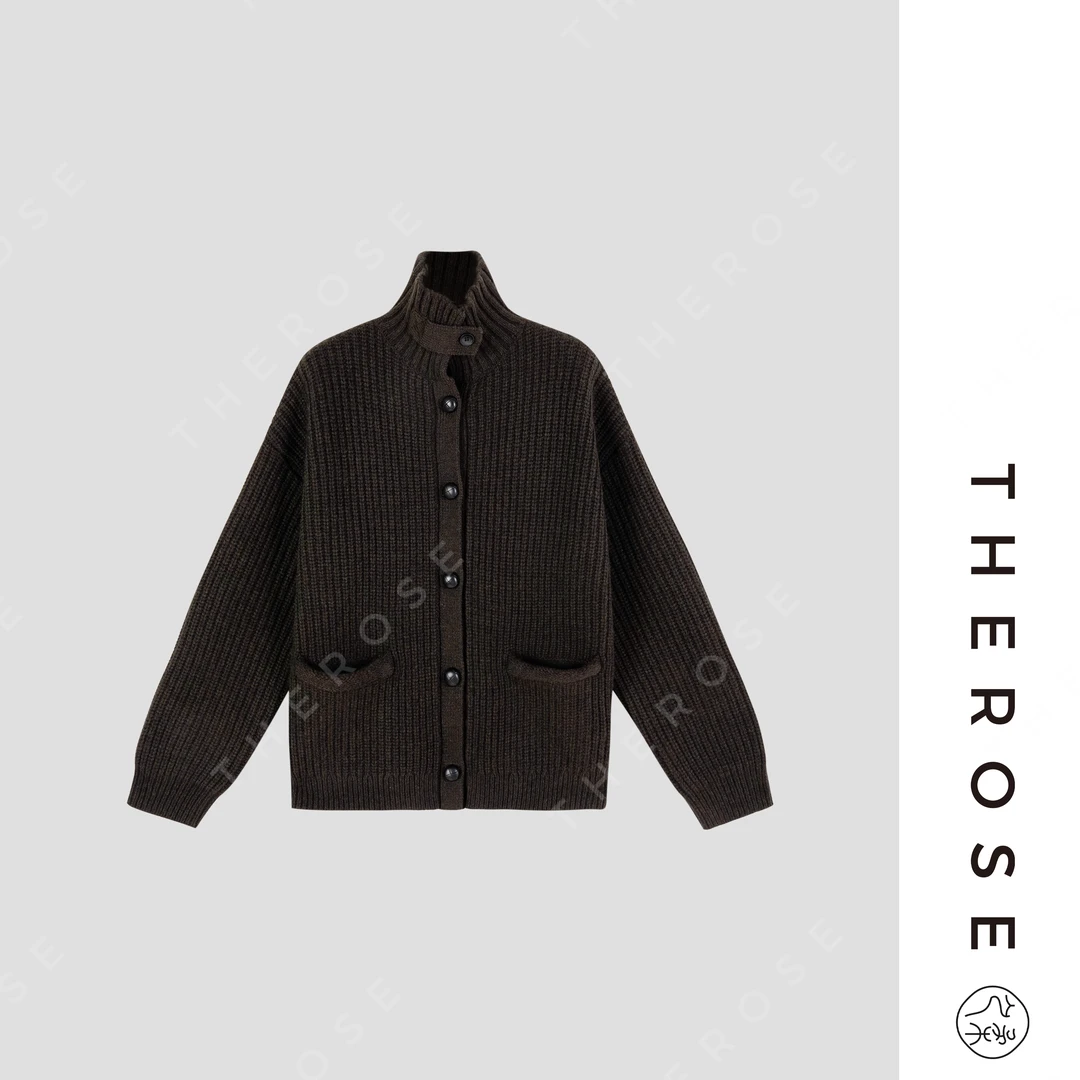 之柔【勃朗夜色】复古时尚立领坑条针织衫舒适保暖百搭宽松廓形上衣