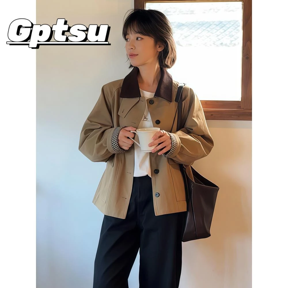 GPTSu2025秋季新款小个子短款风衣外套休闲高级感夹克工装上衣服