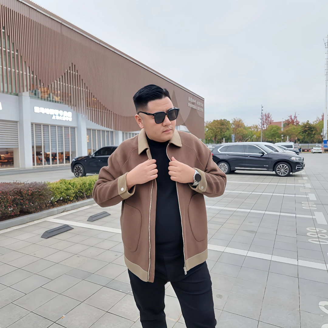 【宝总双面羊毛呢大衣】大码男士秋冬新款商务休闲拉链羊毛呢外套