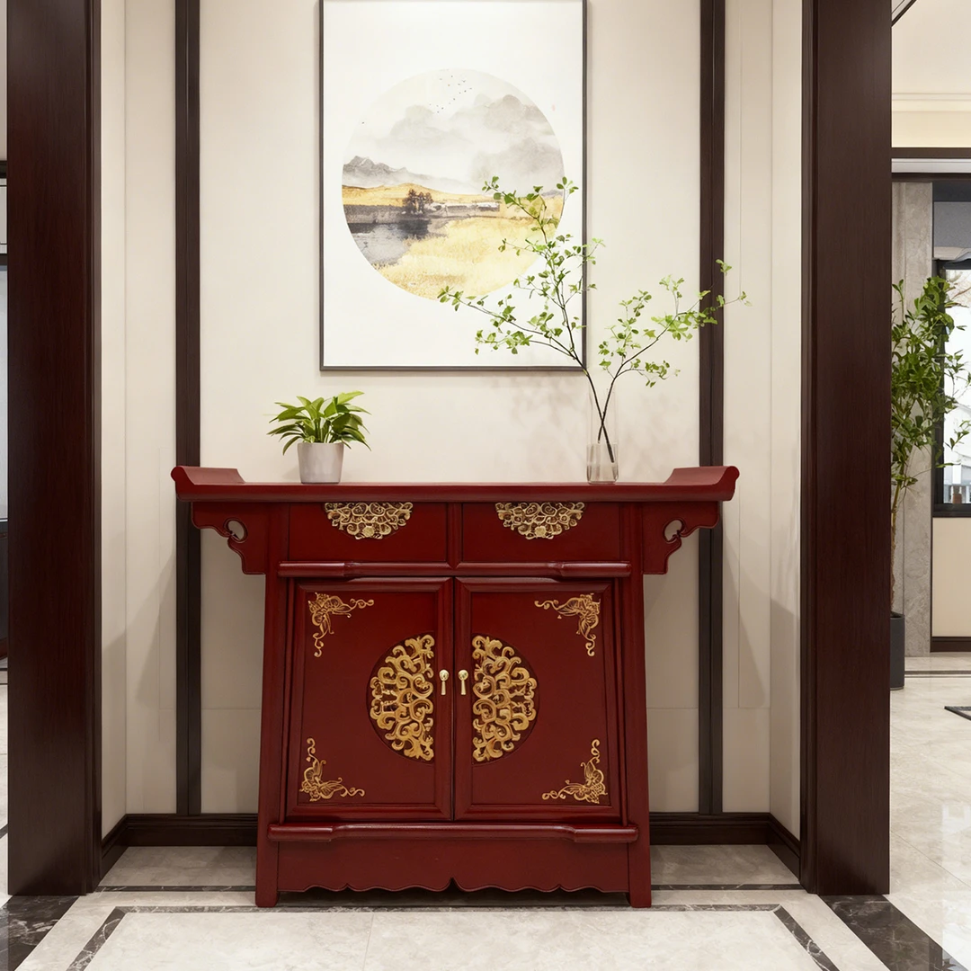 【本尼家】TS381新中式描金漆画条案玄关柜供台元宝柜110*39*90cm