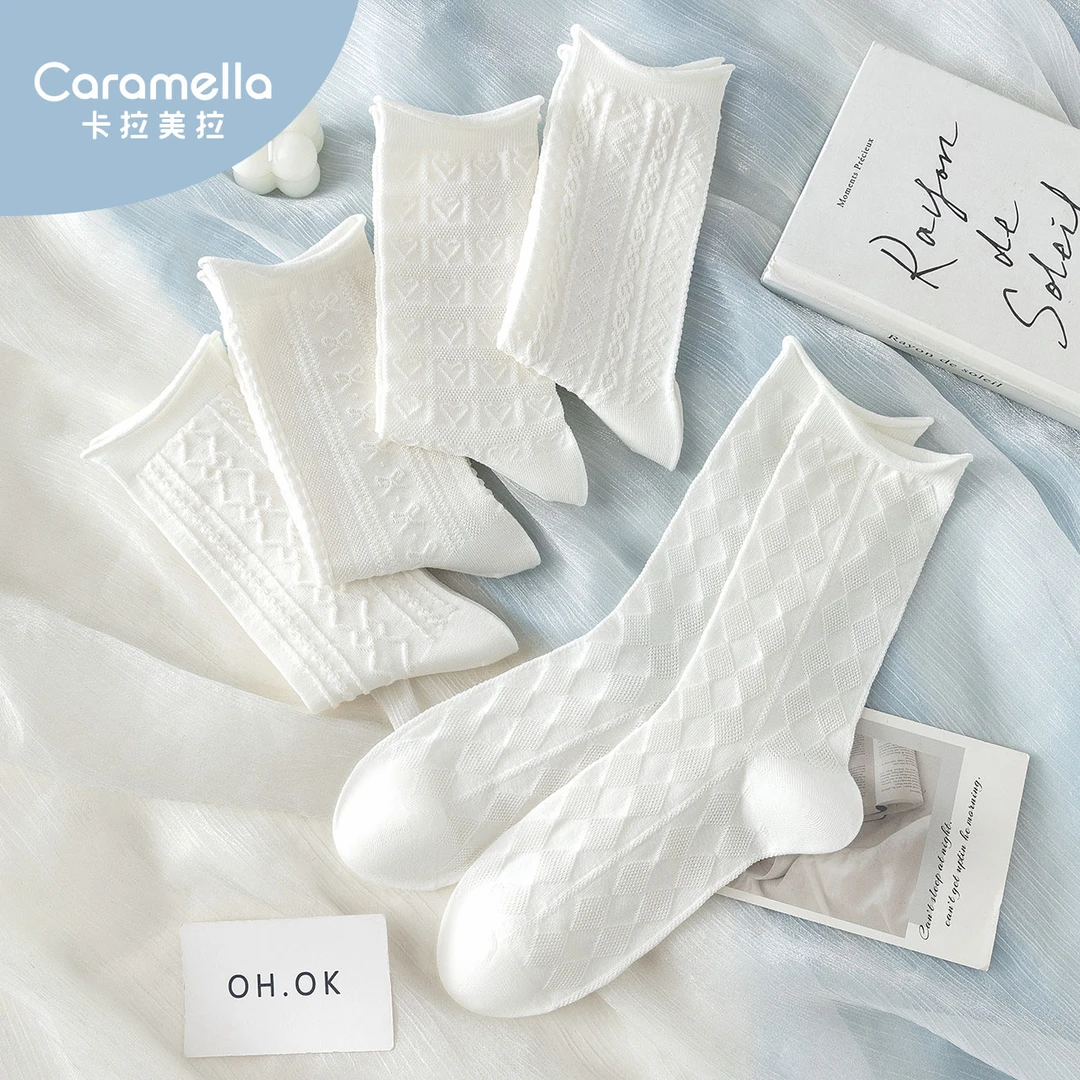 CARAMELLA2025新透气女薄款极简风镂空公主风拼接中长筒袜堆堆袜