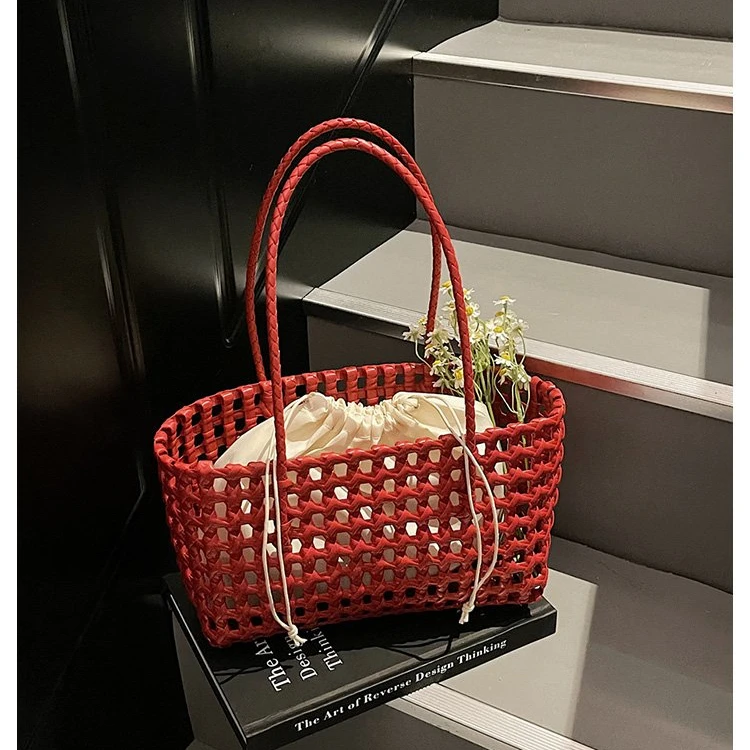 韩国设计师款镂空编织包度假菜篮子包沙滩购物腋下单肩背包女包