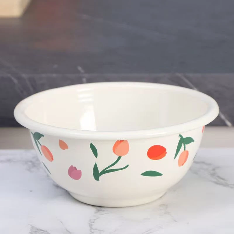 【发2个】14厘米特厚高端珐琅搪瓷郁金香花米饭碗