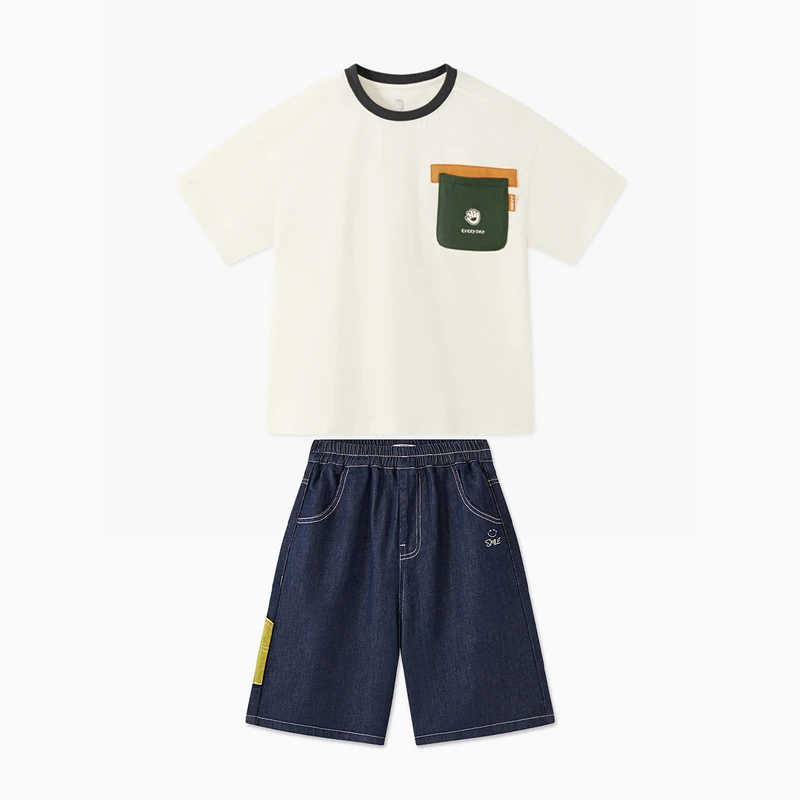 MQD童装夏季新品学院风纯棉休闲卡通涂鸦运动短袖T恤男童夏装套装