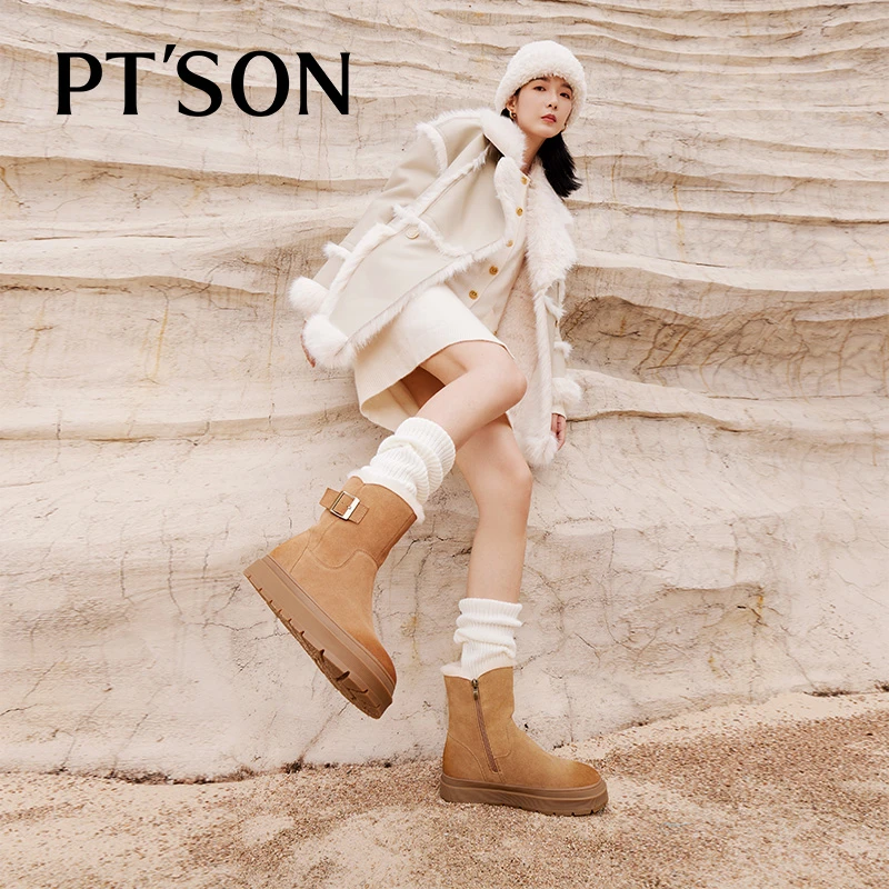 【百田森PT SON】PHM23883保暖雪地靴女舒适轻便厚底加绒加厚短靴子