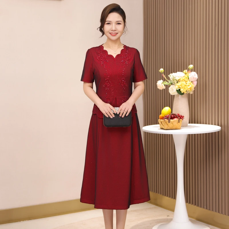 五月份喜婆婆妈妈婚宴装连衣裙大码洋气订婚宴服结婚喜服喜庆裙子