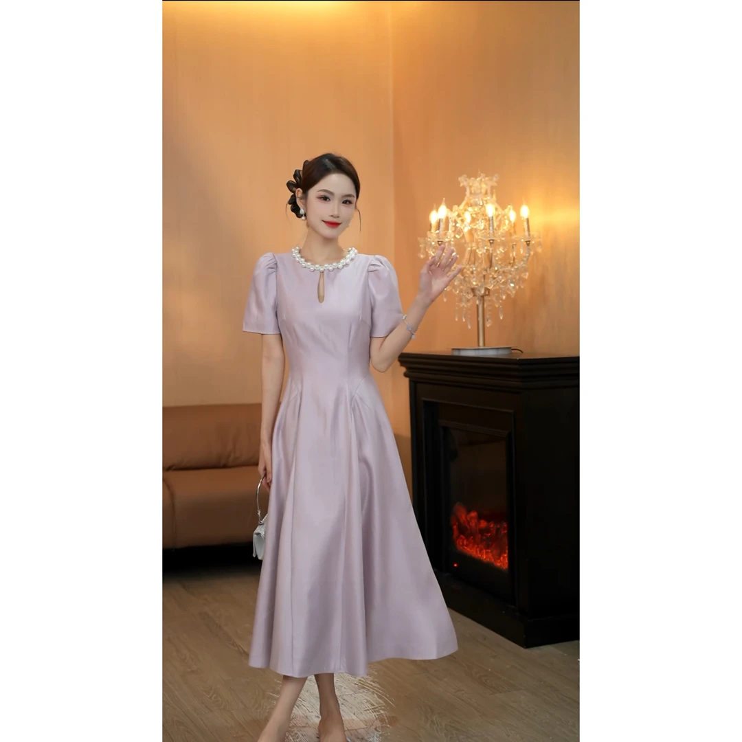 3433夏季优雅大方得体连衣裙2025新款高级感收腰显瘦长裙