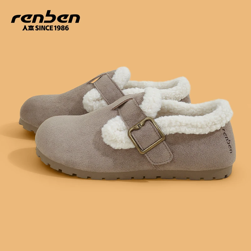 人本官方旗舰店保暖厚款极简风户外时尚勃肯鞋时尚加绒加厚女鞋潮