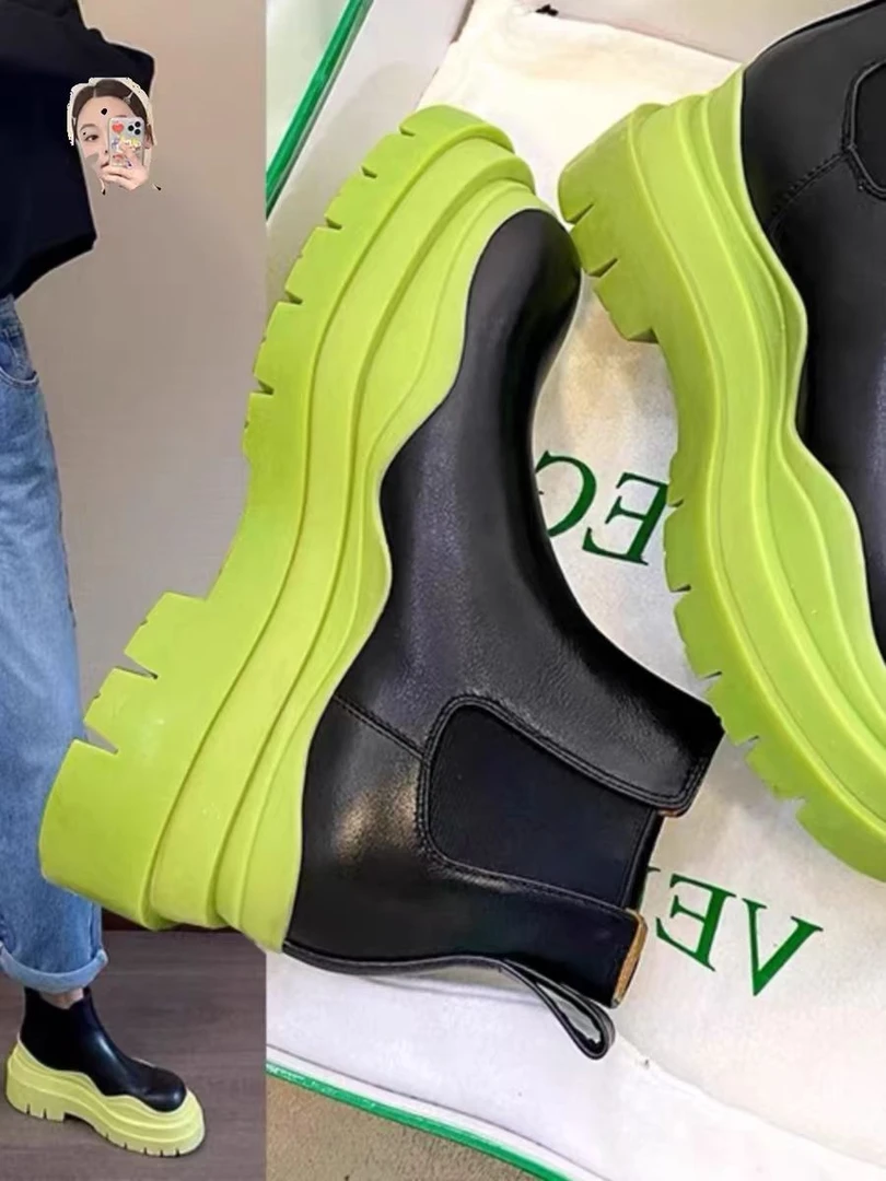 新款时尚百搭休闲秋冬粗跟短靴圆头厚底瘦瘦靴马丁靴S1126