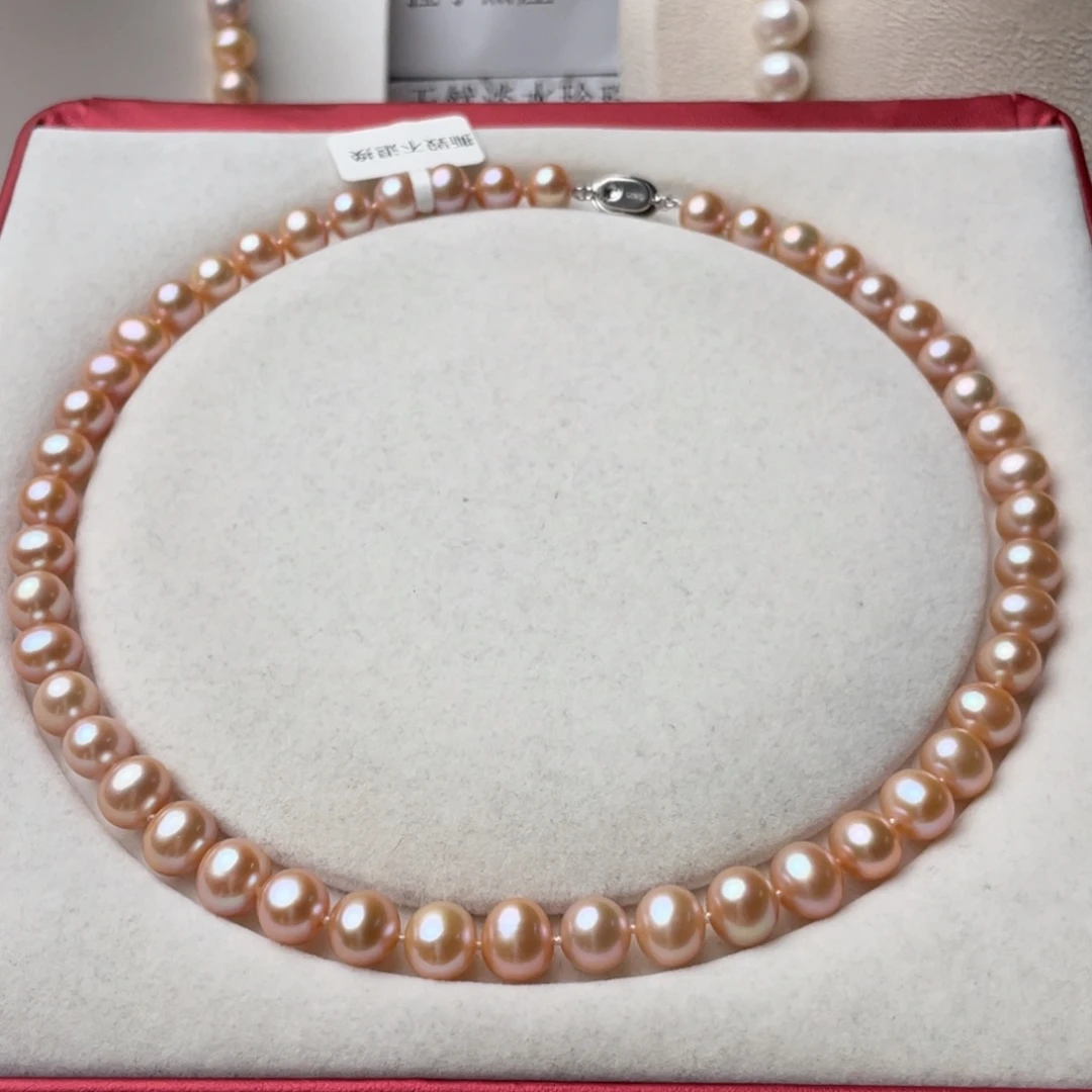 颈饰银S925镶嵌淡水珍珠9-10mm无核近圆无暇中国红