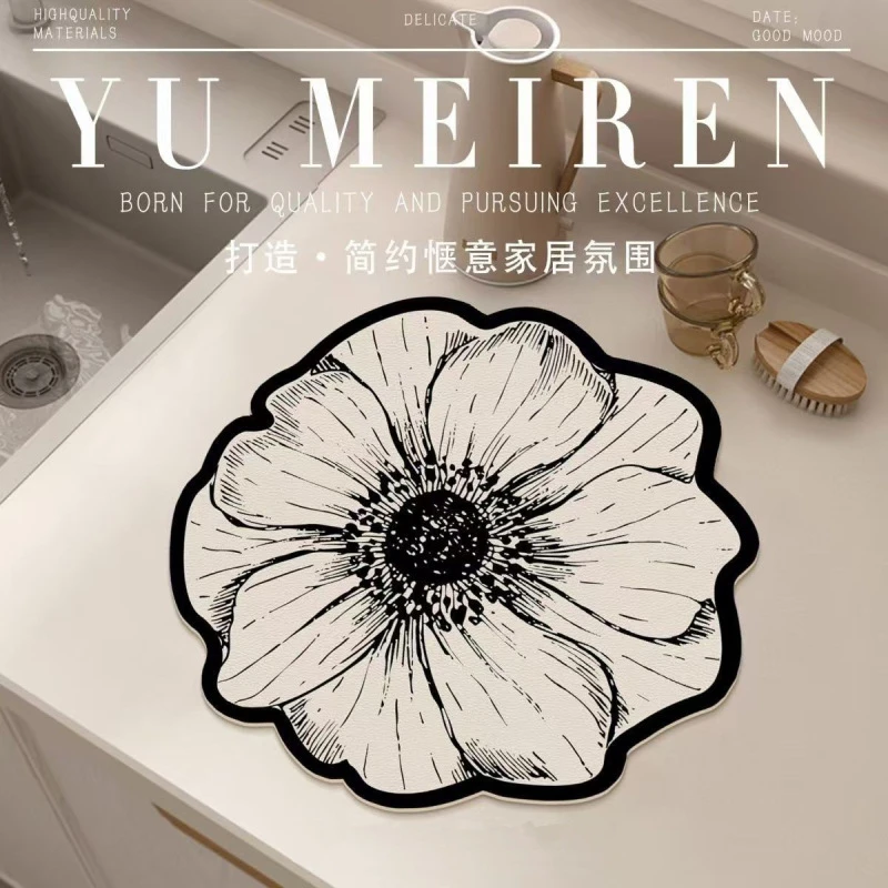 蔷薇花轻奢纳帕皮革沥水垫高级厨房餐具干燥垫台面防滑吸水速干垫