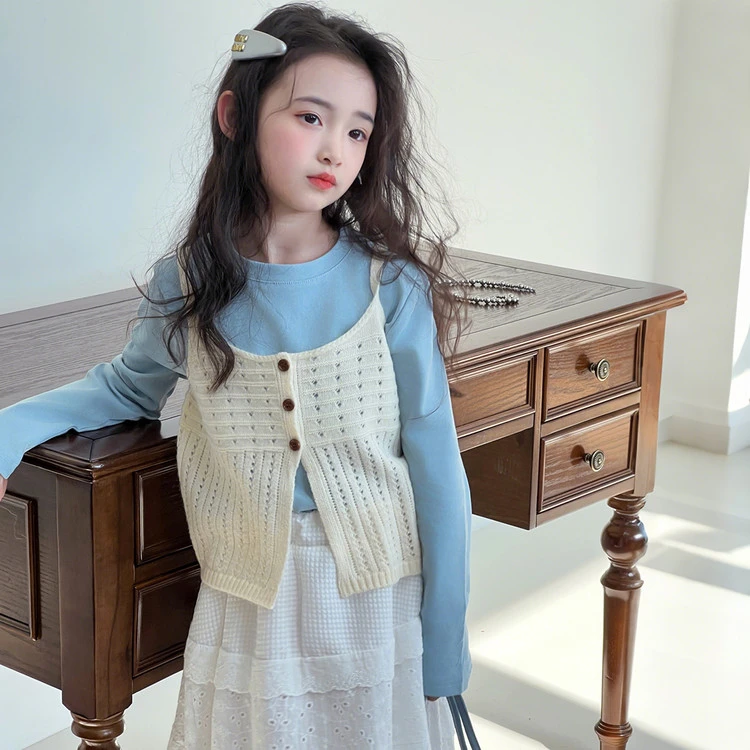女童甜美针织吊带打底衫裙子套装韩版春秋季中大儿童气质三件套潮