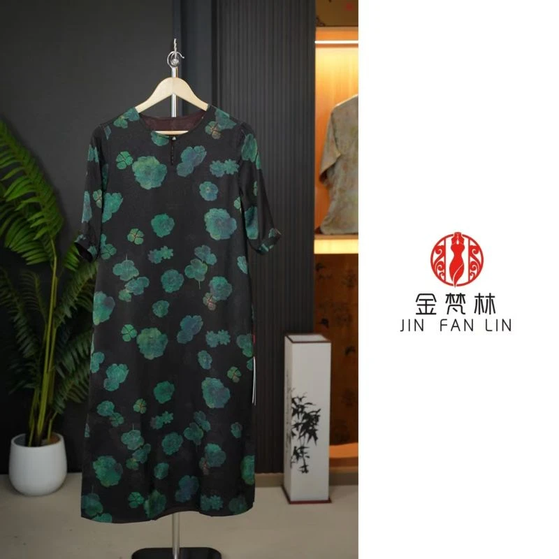 【生如夏花】高端双面穿新中式国风绞萝短袖中长款连衣裙腰带