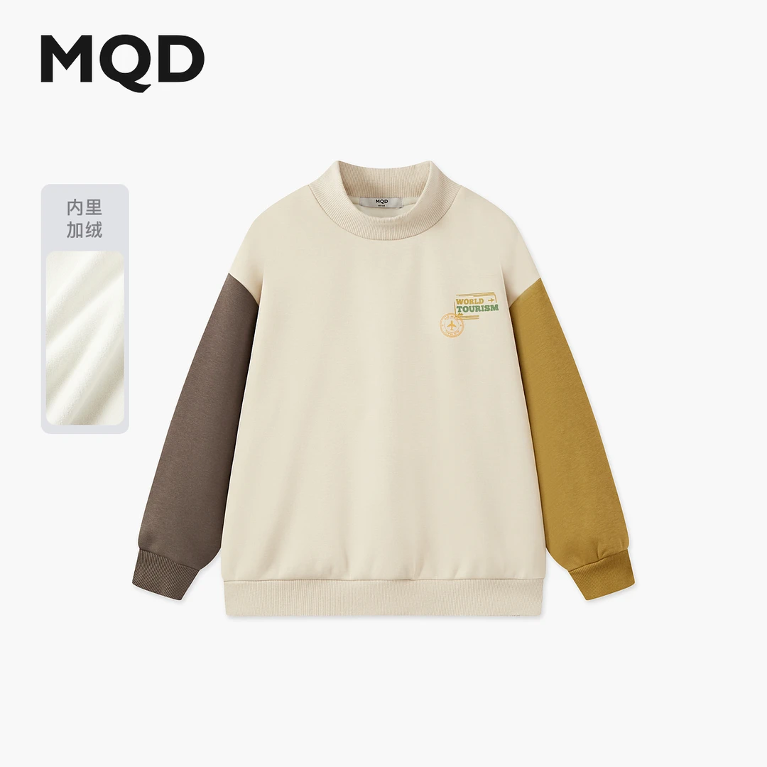 【加绒】MQD男童25冬新款地标卫衣户外女童半高领上衣9654W0643