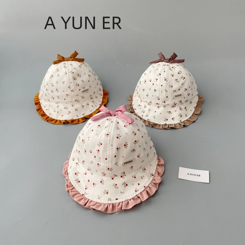 女宝宝春夏帽子婴幼儿渔夫帽洋气花边盆帽小月龄春天大帽檐防晒帽
