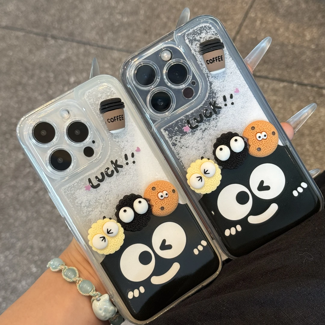 奥菲顿可爱立体黑煤球适用iphone16流沙手机壳华为vivo小米15oppo