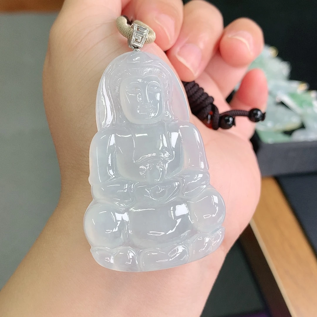 翡翠18K金镶嵌颈饰冰胶大观音60-40-6如