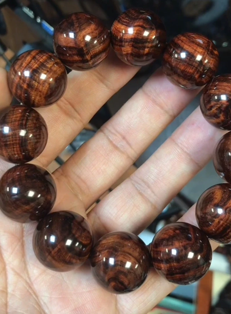 海南黄花梨精品霸王岭帝王紫黑线水波2.0cm手串