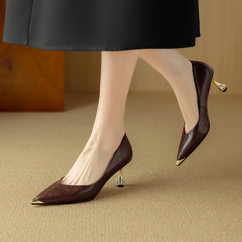 羊皮6厘米2025年初春爆款单鞋V口款单鞋 羊皮里羊皮垫M6153