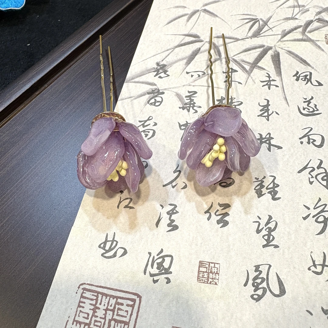 云鬓花古风饰品古装发饰仙气飘飘琉璃发钗 紫烟（孤品汉服发冠B172