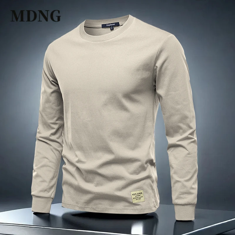MDNG新款轻奢痞帅男装纯色圆领秋季时尚透气简约男士长袖休闲上衣