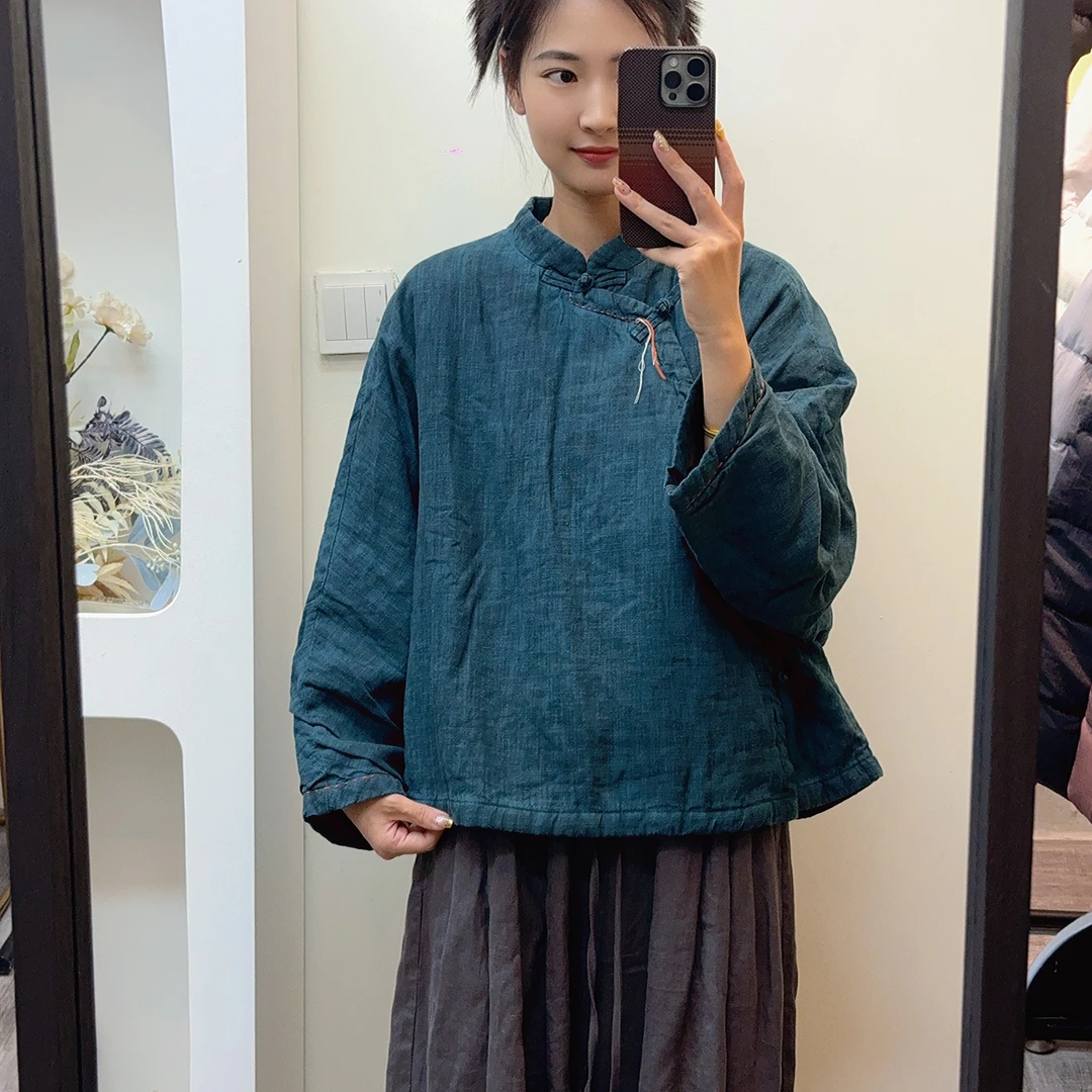 【羽翎】冬季新款国服做旧复古夹棉盘扣女士棉服 5803