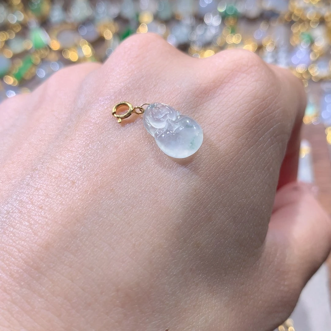 翡翠挂件18K金镶嵌翡翠