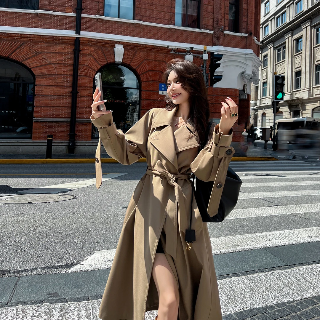 卡其色风衣外套女中长款2025秋季韩系高个子高级感英伦风时尚大衣