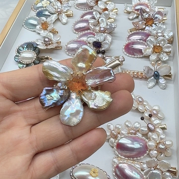 淡水珍珠发饰银S925镶嵌