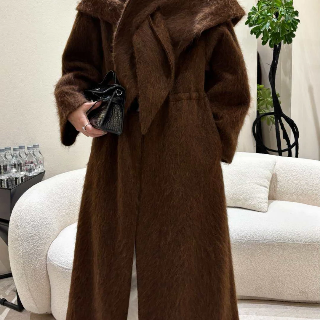 【赛姐高奢】女士长毛大衣气质时尚设计师百搭宽松秋冬长款C414