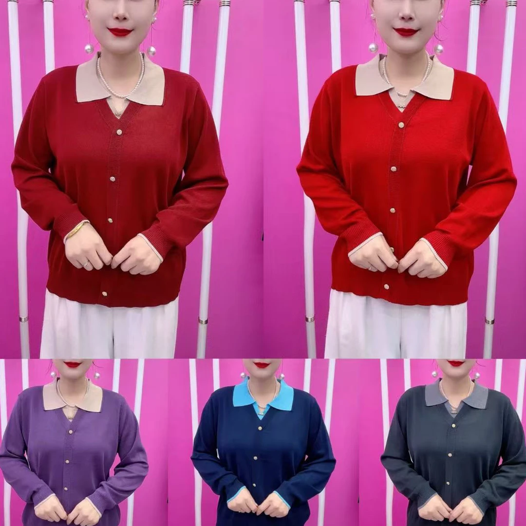 秋冬新款时尚简约衬衫领排扣小衫
