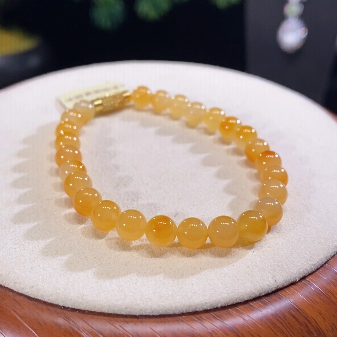 翡翠未镶嵌颈饰翡翠冰鲜黄小珠手串6+mm