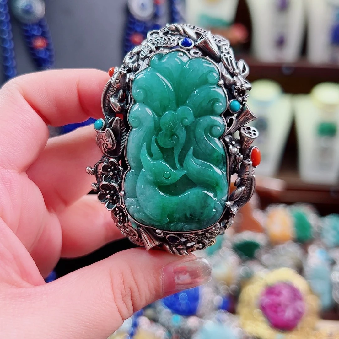翡翠银S925镶嵌手镯国风