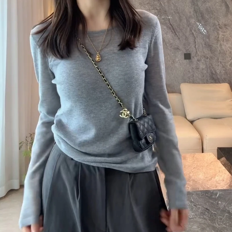 白色拼接长袖针织衫女秋叠穿内搭修身显瘦百搭打底上衣LK2505997