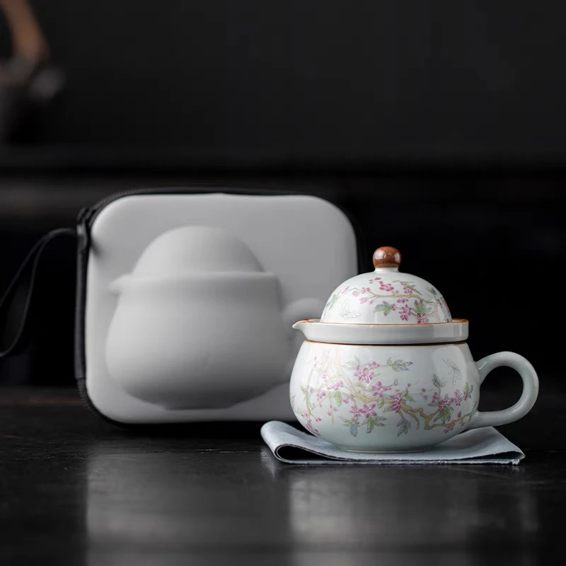 企鹅快客杯便携陶瓷功夫旅行茶具一壶一杯3773