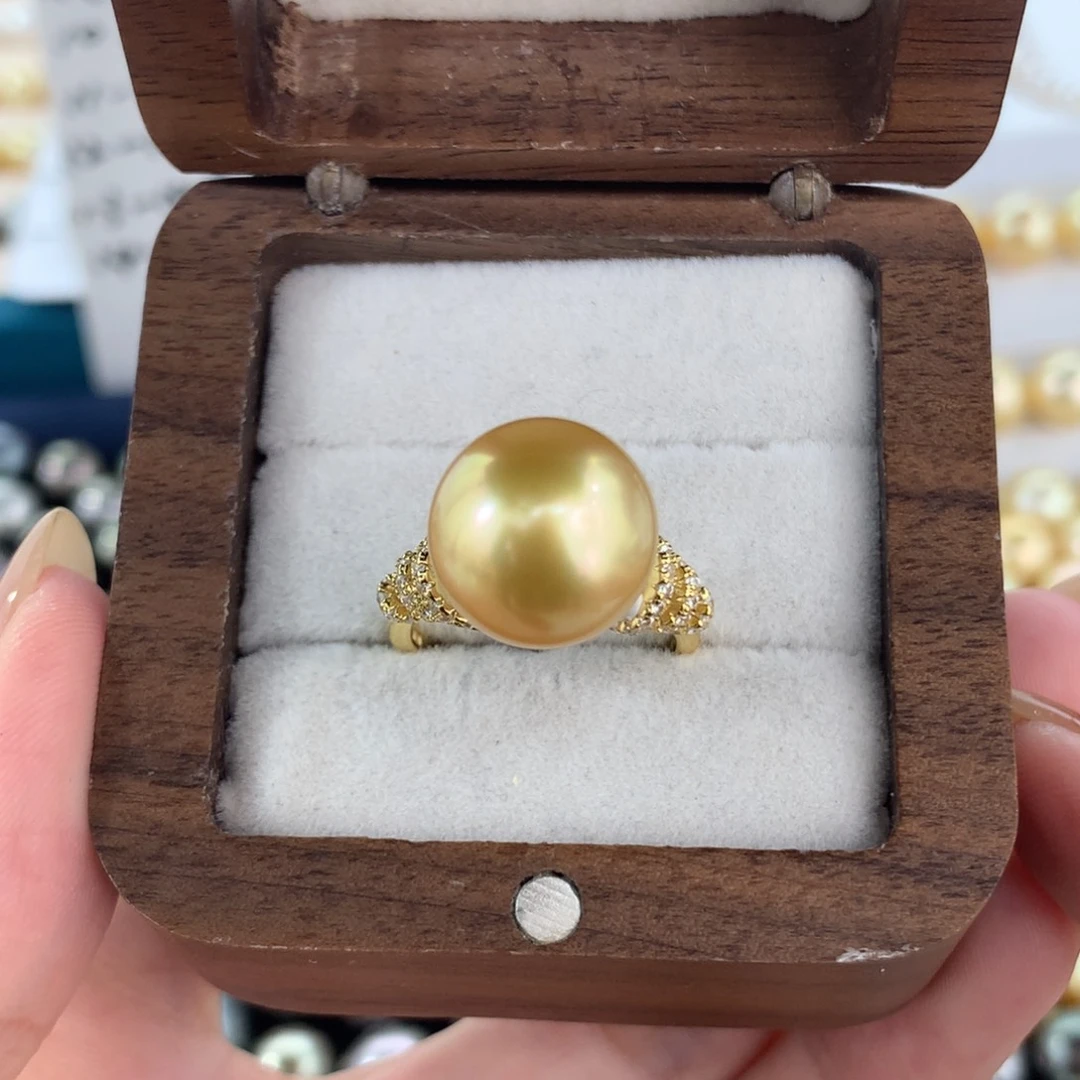 定制海水珍珠银S925镶嵌戒指/指环炫彩金珠12-13mm