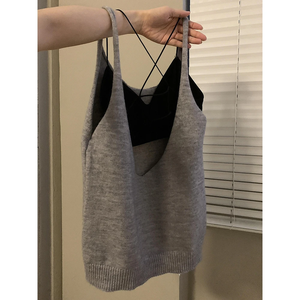 简直好看到炸！自留，！无袖针织背心两件套女夏季新款宽松吊带上衣