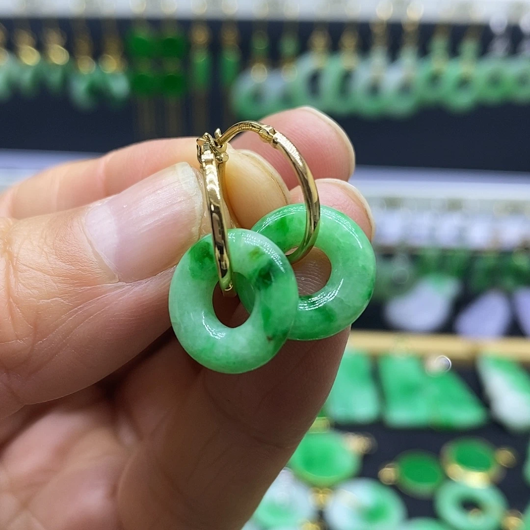 翡翠18K金镶嵌耳饰耳坠