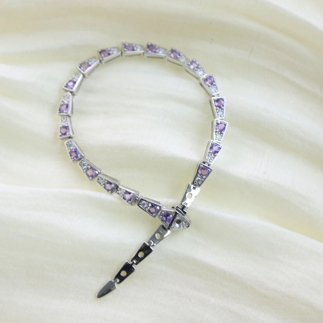 S925银天然彩宝紫水晶特色手链